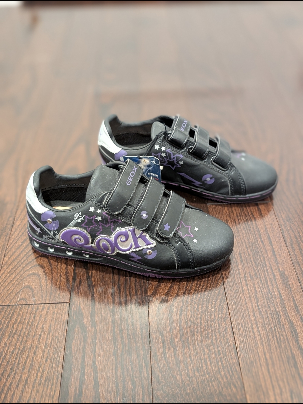 Geox Kids' Black & Purple 'Rock' Strap Sneakers